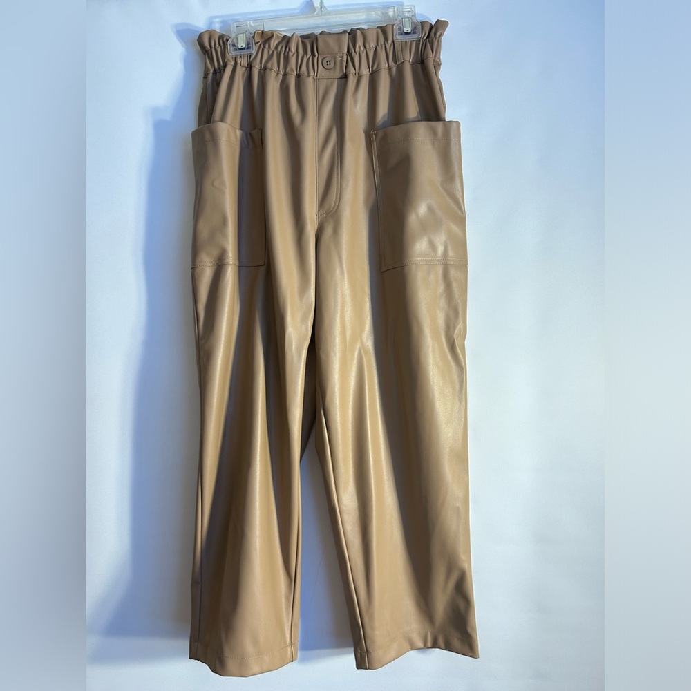 OPHELIA ROE TAN FAUX LEATHER PULLON CARGO POCKETS WOMAN PANTS SIZE XL